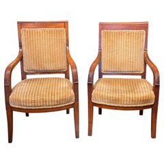Mid 19th Century A Near Pair of Empire Style Fauteuils With Carved Arm Detail