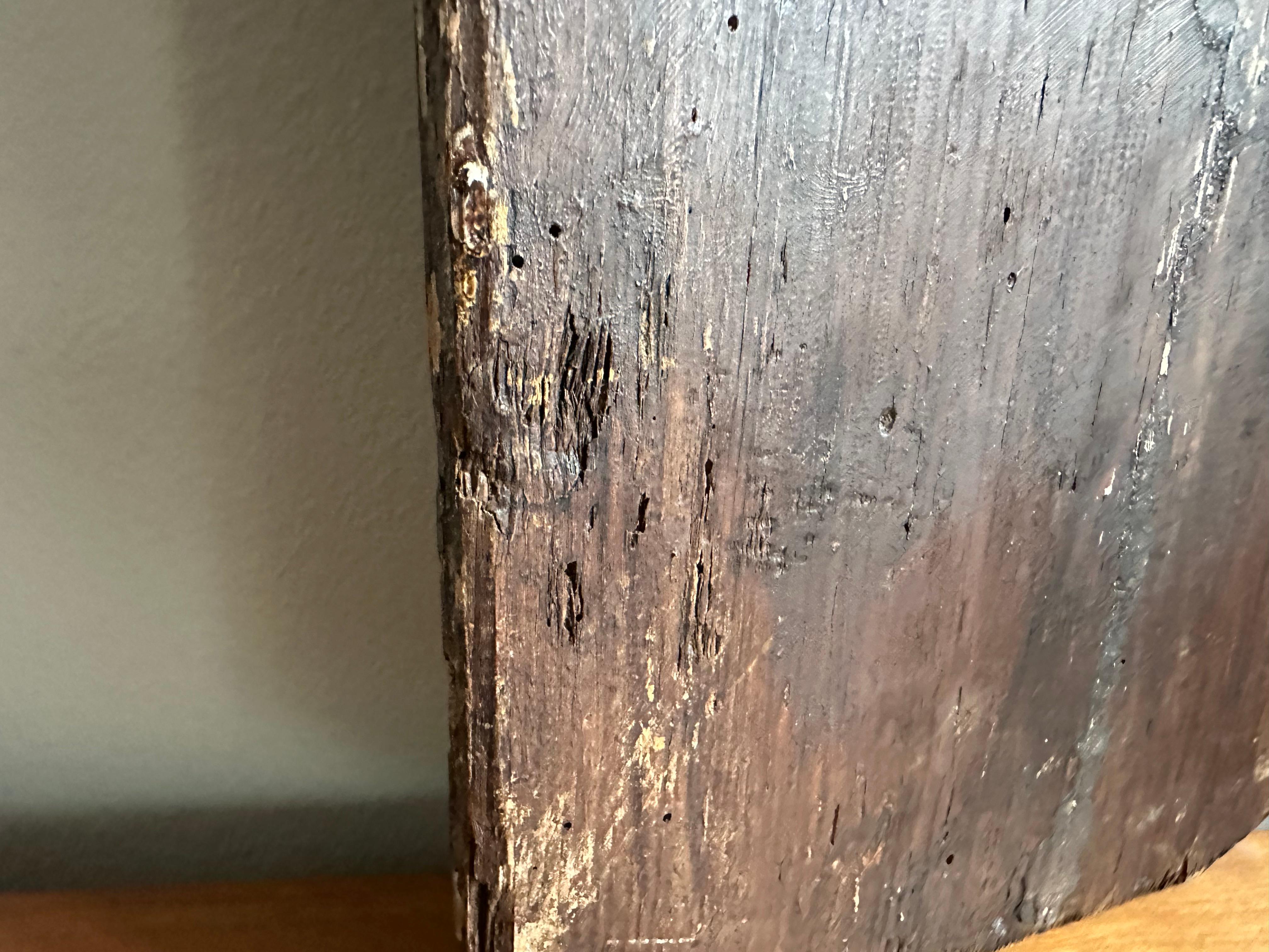 Mid-19th Century Alpine Oil Painting on Wood – Madonna /Child with Flaming Heart In Fair Condition For Sale In Hamburg, DE