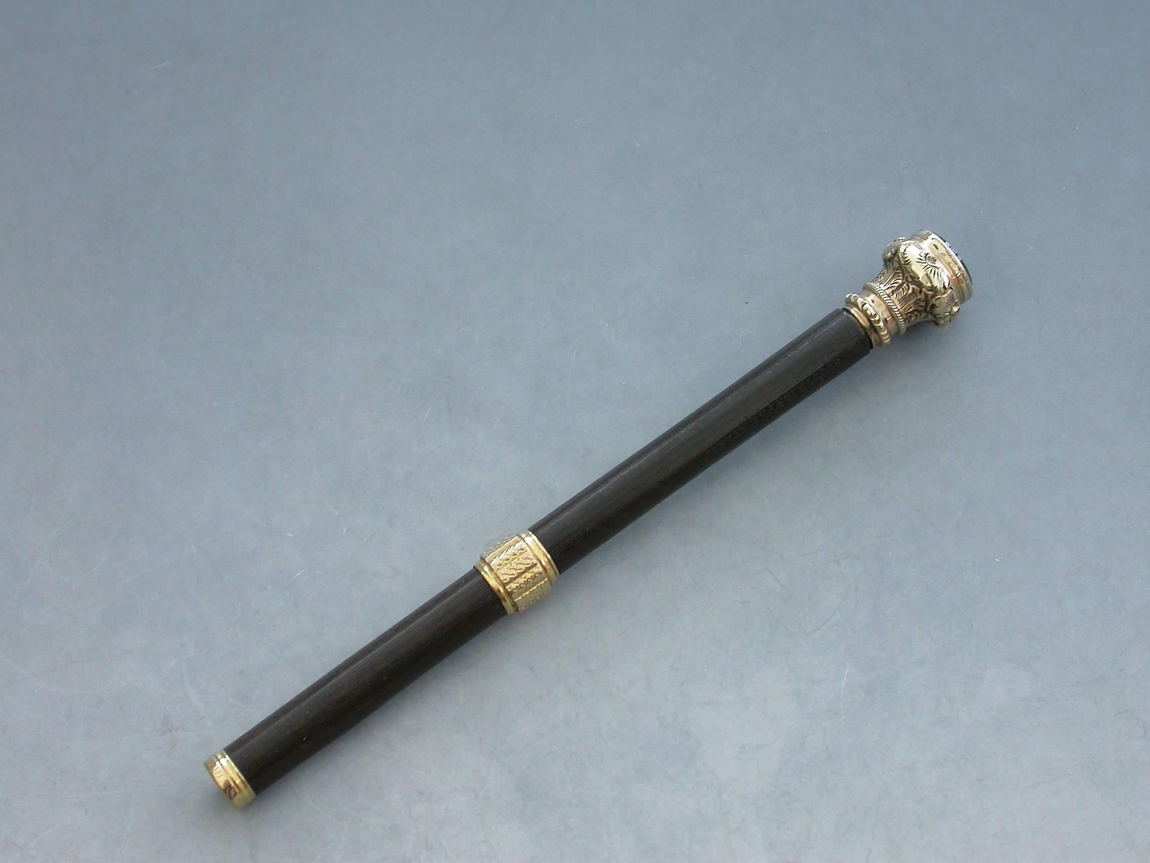 Victorian Mid-19th Century American Gold Mounted Combination Pen & Pencil Goodyears Patent For Sale