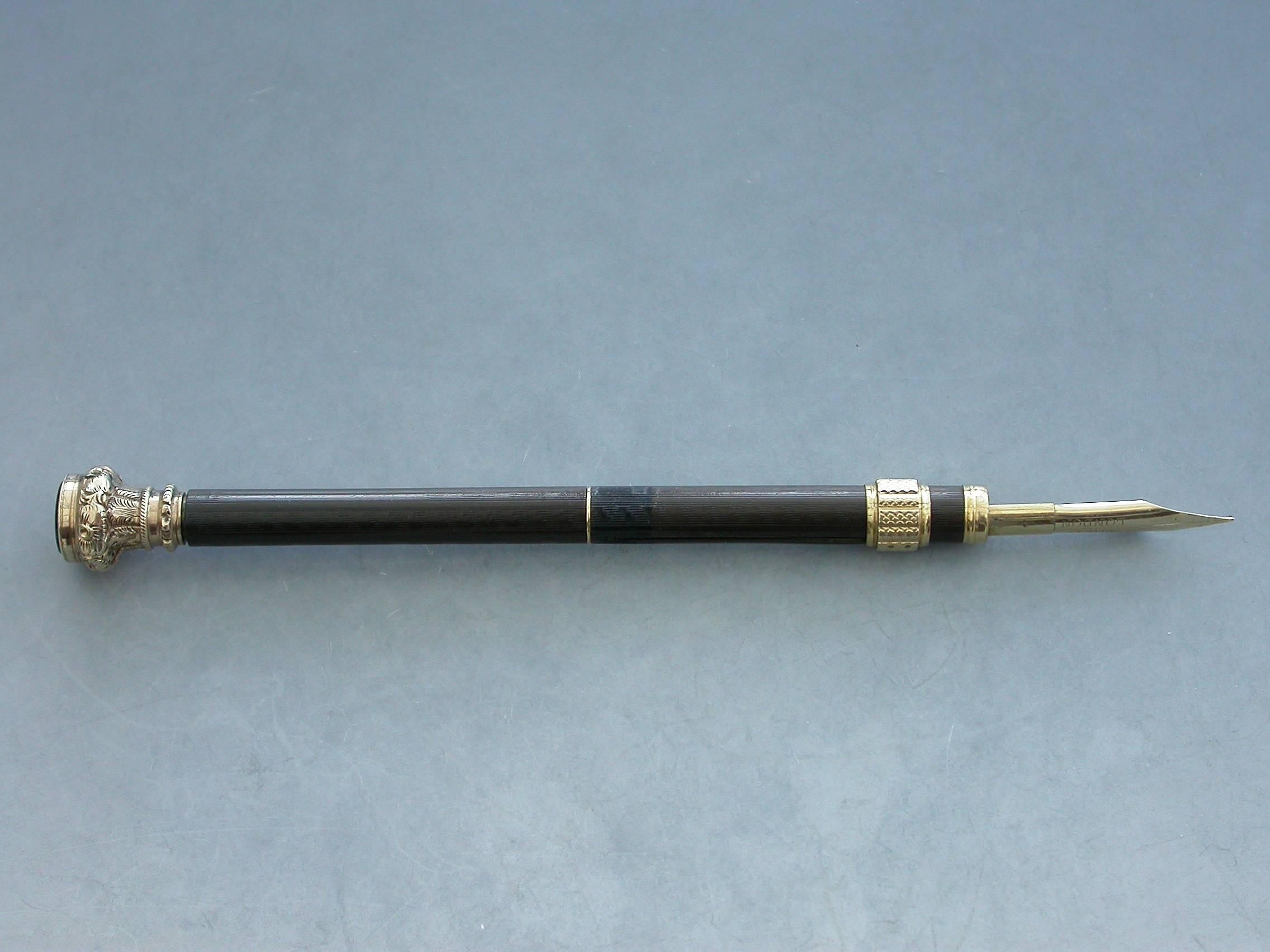 Mid-19th Century American Gold Mounted Combination Pen & Pencil Goodyears Patent In Good Condition For Sale In Sittingbourne, Kent