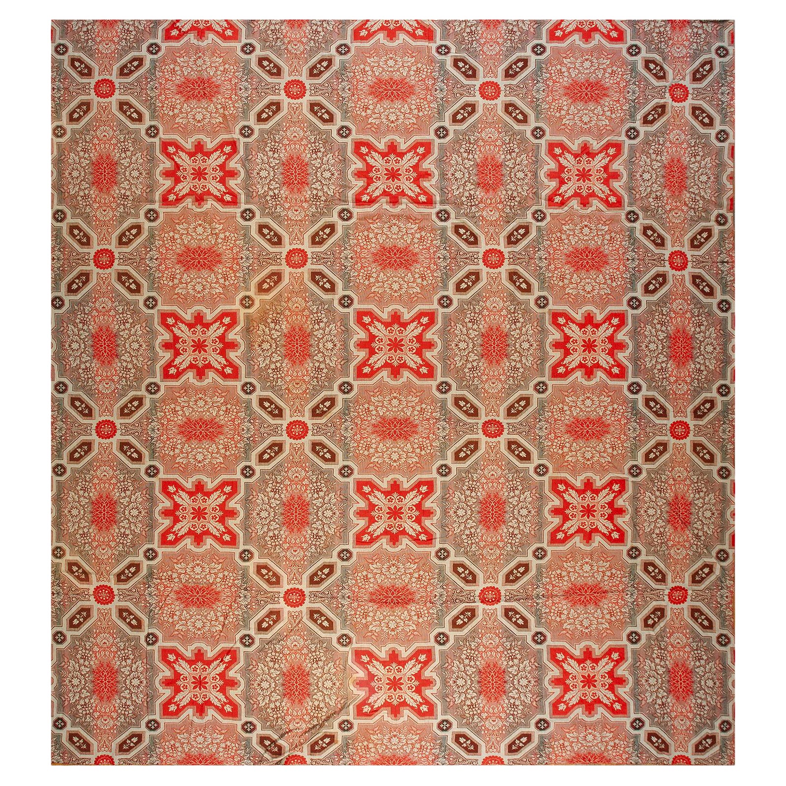Tapis d'Ingrain américain du milieu du XIXe siècle ( 3,40 m x 4,45 m)  381 x 406 cm)