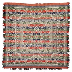 Mid-19th Century American Jacquard Coverlet with Floral & Bird Design