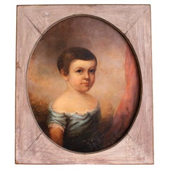 Mid 19th Century American Portrait of Boy in Blue Dress