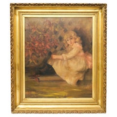 Mid 19th Century American School Portrait of a Girl Oil on Canvas in Gilt Frame