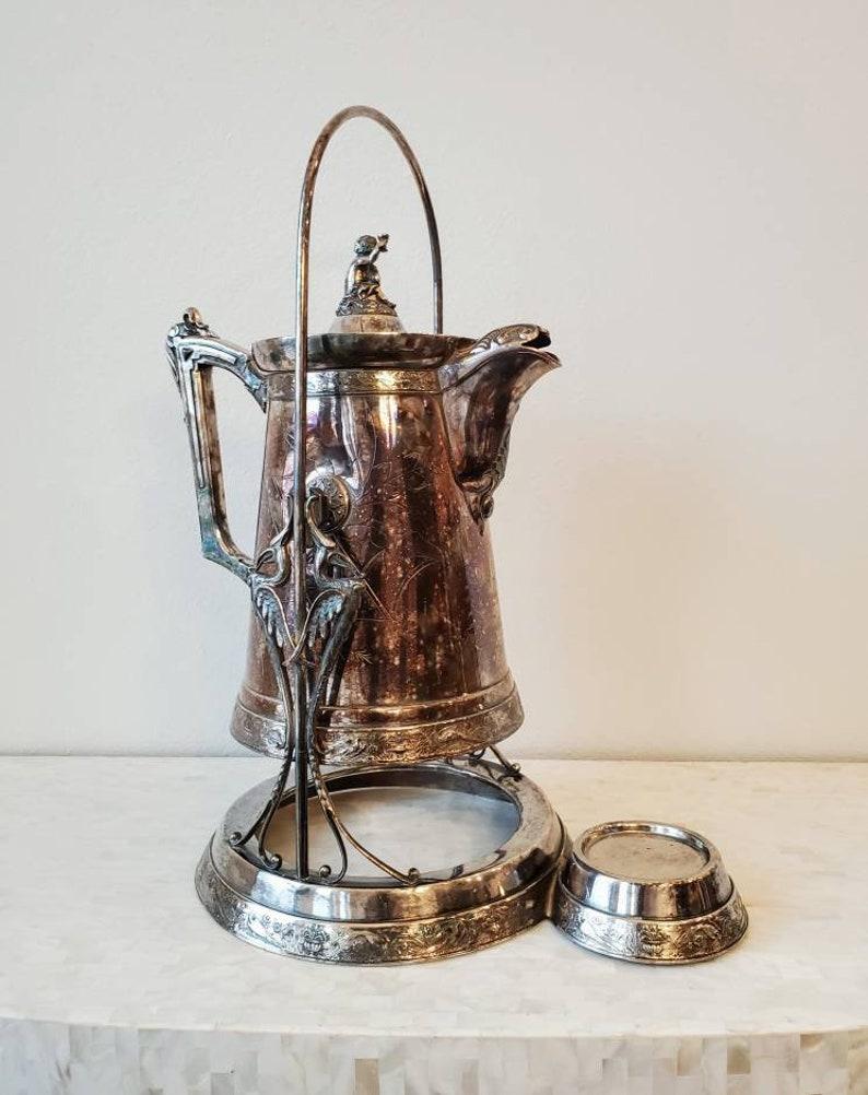 High Victorian Mid-19th Century American Victorian Silver Plated Pitcher on Stand For Sale