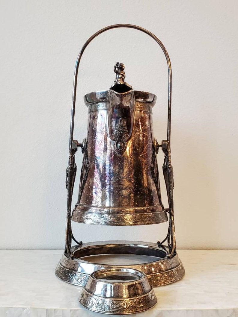 Mid-19th Century American Victorian Silver Plated Pitcher on Stand For Sale 1