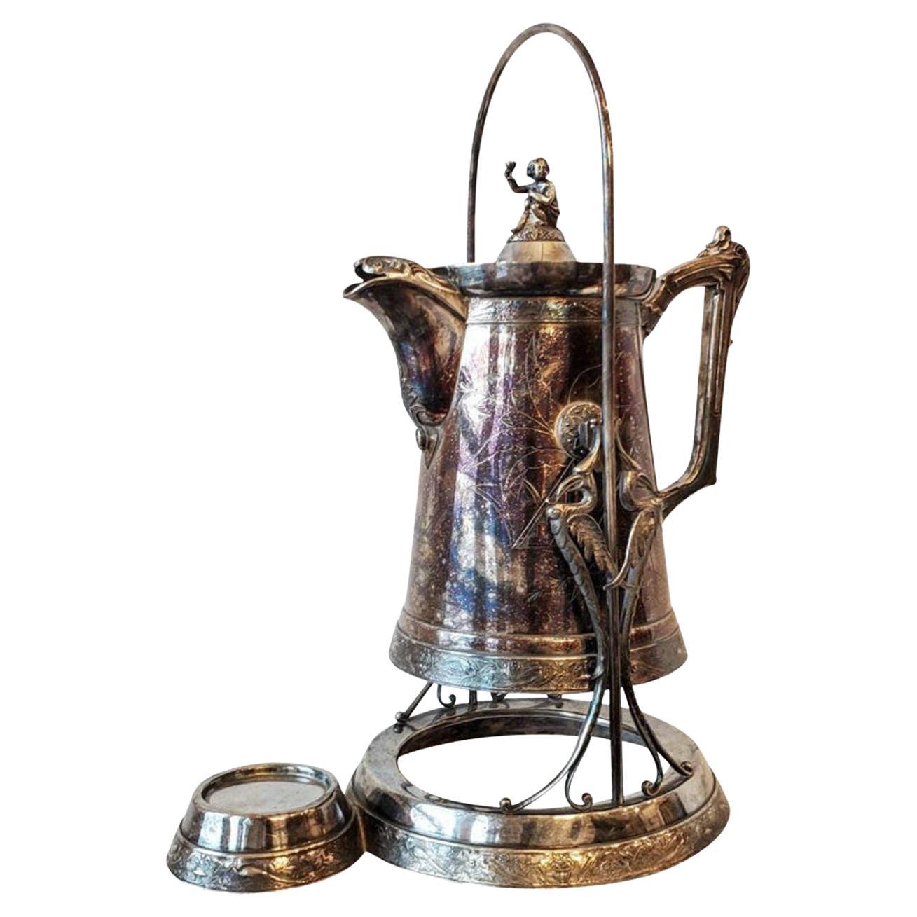 Mid-19th Century American Victorian Silver Plated Pitcher on Stand For Sale