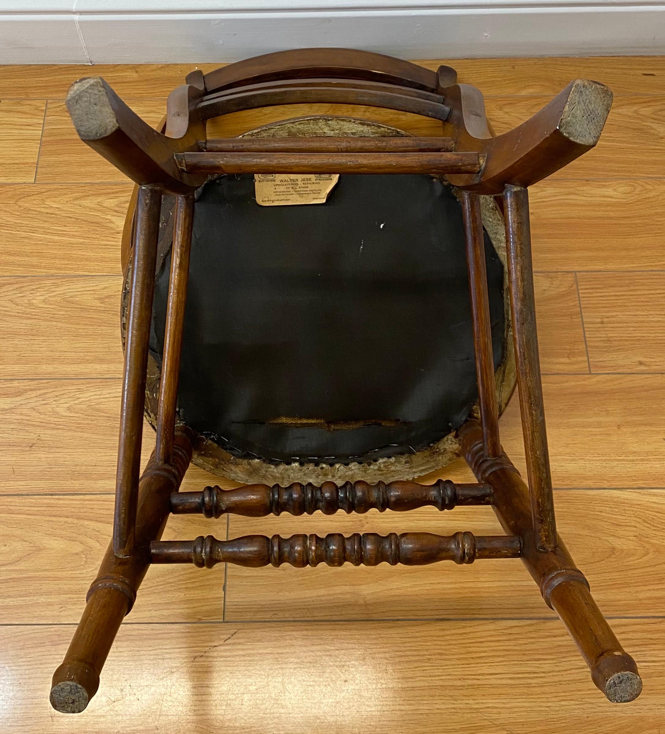 American Colonial Mid 19th Century American Walnut Chair W/ Needlepoint Seat, C.1870
