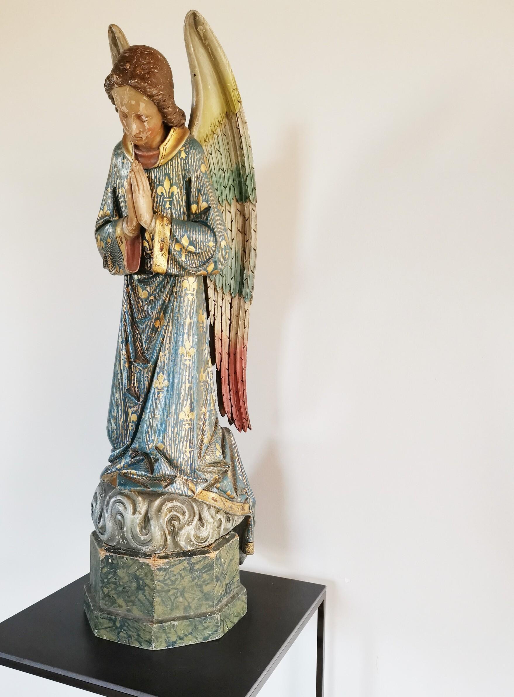 Wood Mid 19th Century Angel Sculpture For Sale