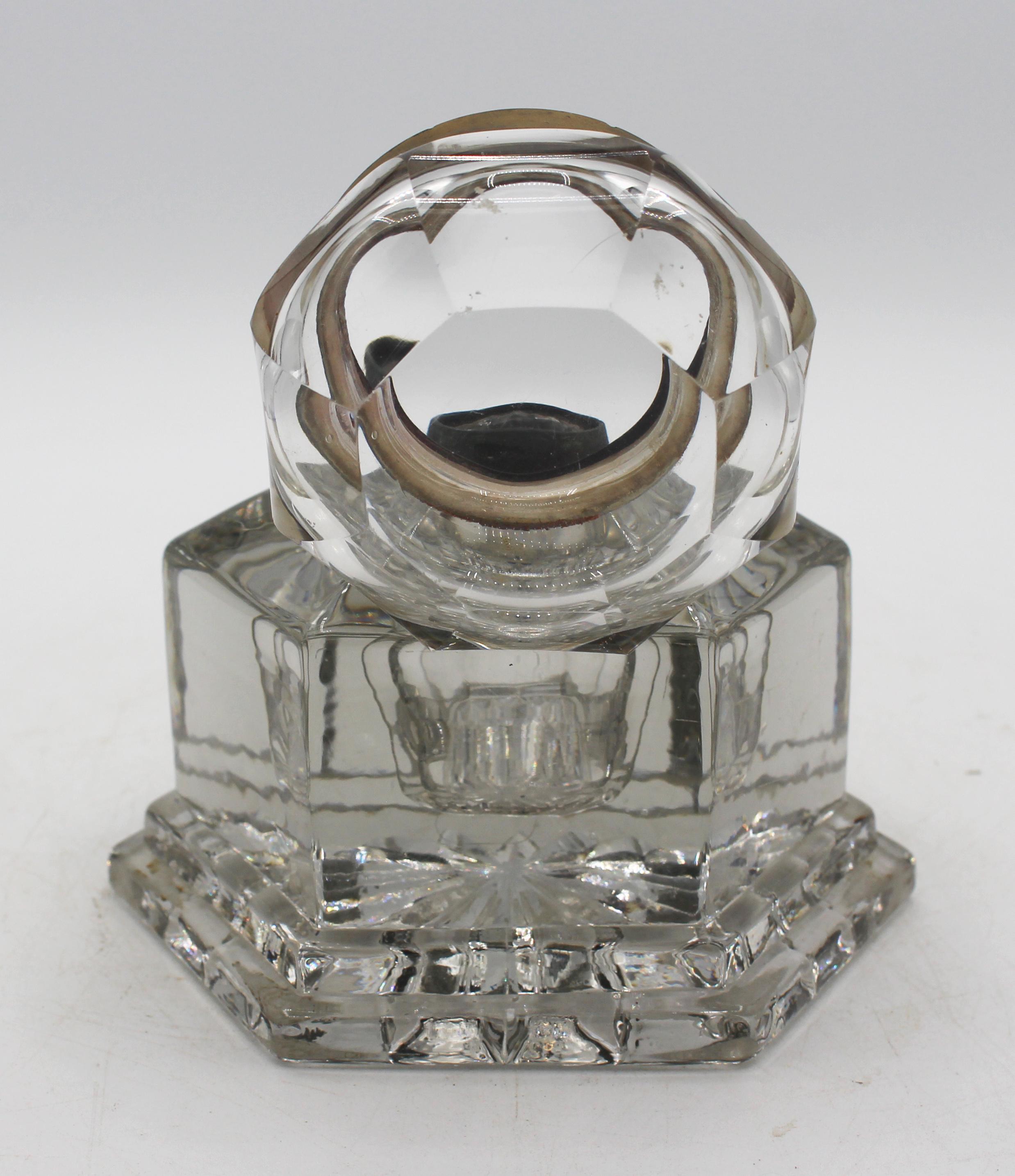 Molded Mid-19th Century Anglo-French Mold & Cut Glass Inkwell For Sale