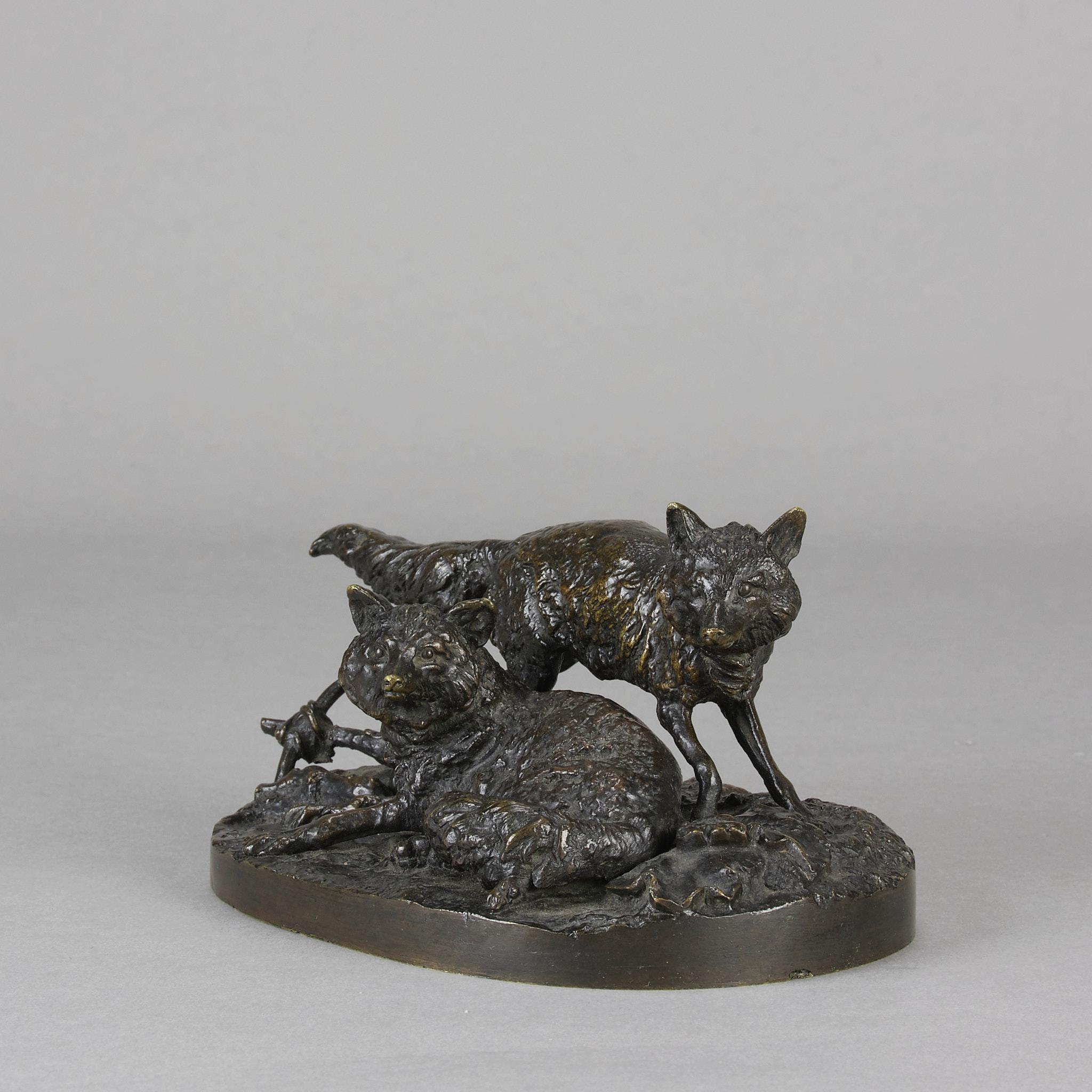 Splendido studio in bronzo Animalier della metà del XIX secolo raffigurante un pointer che gira la testa in una posa vigile, con una favolosa patina marrone ricca ed eccellenti dettagli superficiali, sollevato su una base naturalistica, firmato P.J.