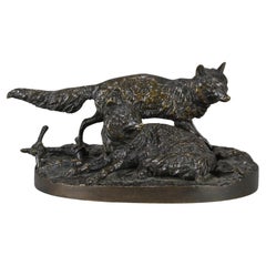 Bronce animalier de mediados del siglo XIX titulado "Groupe de Renards" de P.J. Mêne