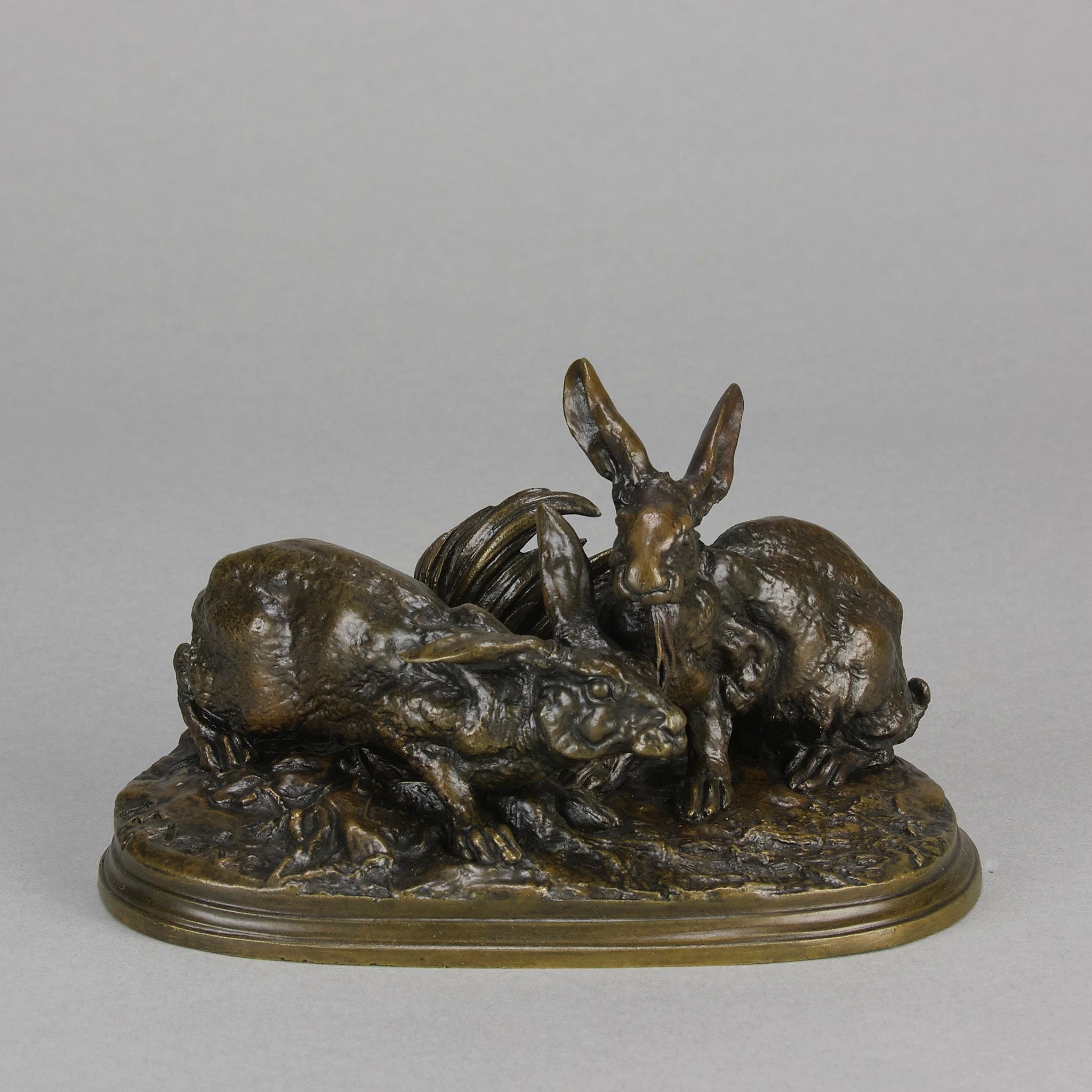 Provincial français Bronze animalier du milieu du 19e siècle intitulé 