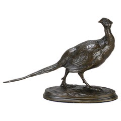 Bronce animalier de mediados del siglo XIX titulado "Faisan Tournée à Droite" de P.J. Mêne