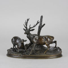 Étude en bronze animalier "Famille De Cerf" par P J Mêne, milieu du 19e siècle