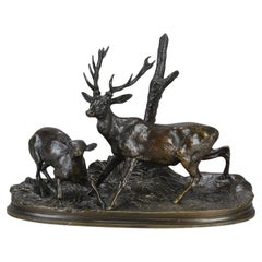 Mid 19th Century Animalier Bronze Study "Famille De Cerf" by P J Mêne