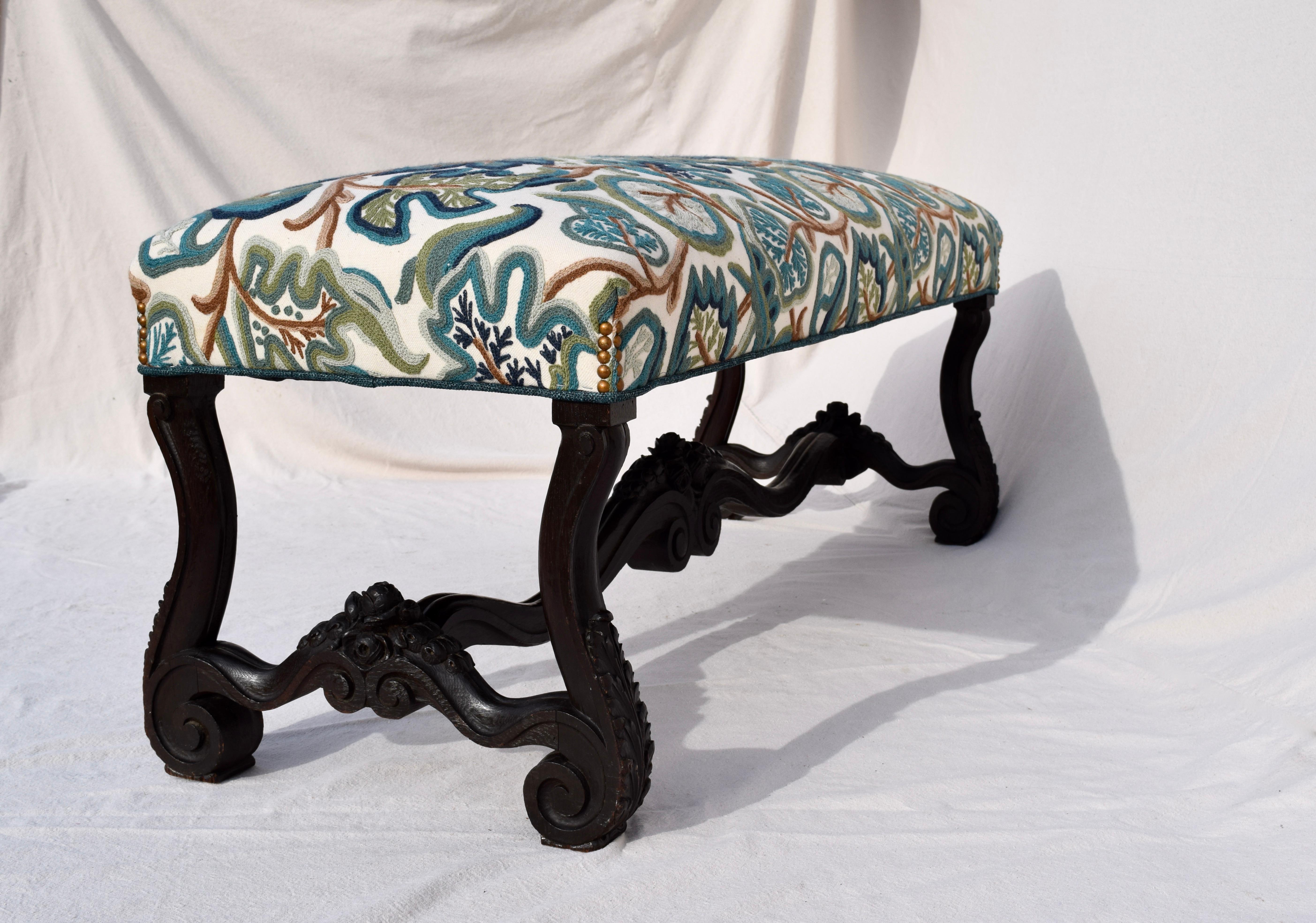 Mid-19th Century Antique American Empire Upholstered Scroll Form Bench 5