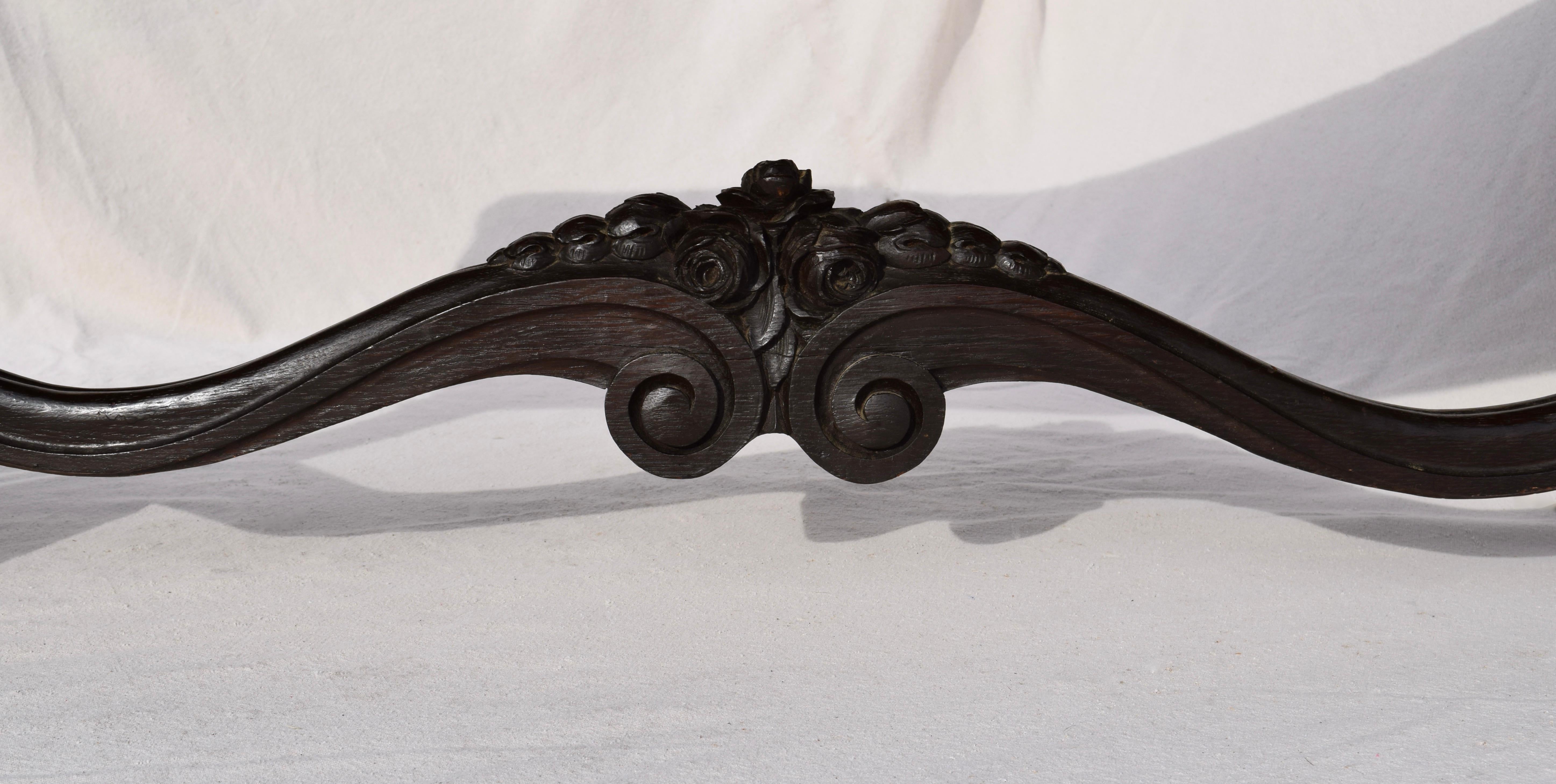 Mid-19th Century Antique American Empire Upholstered Scroll Form Bench 2