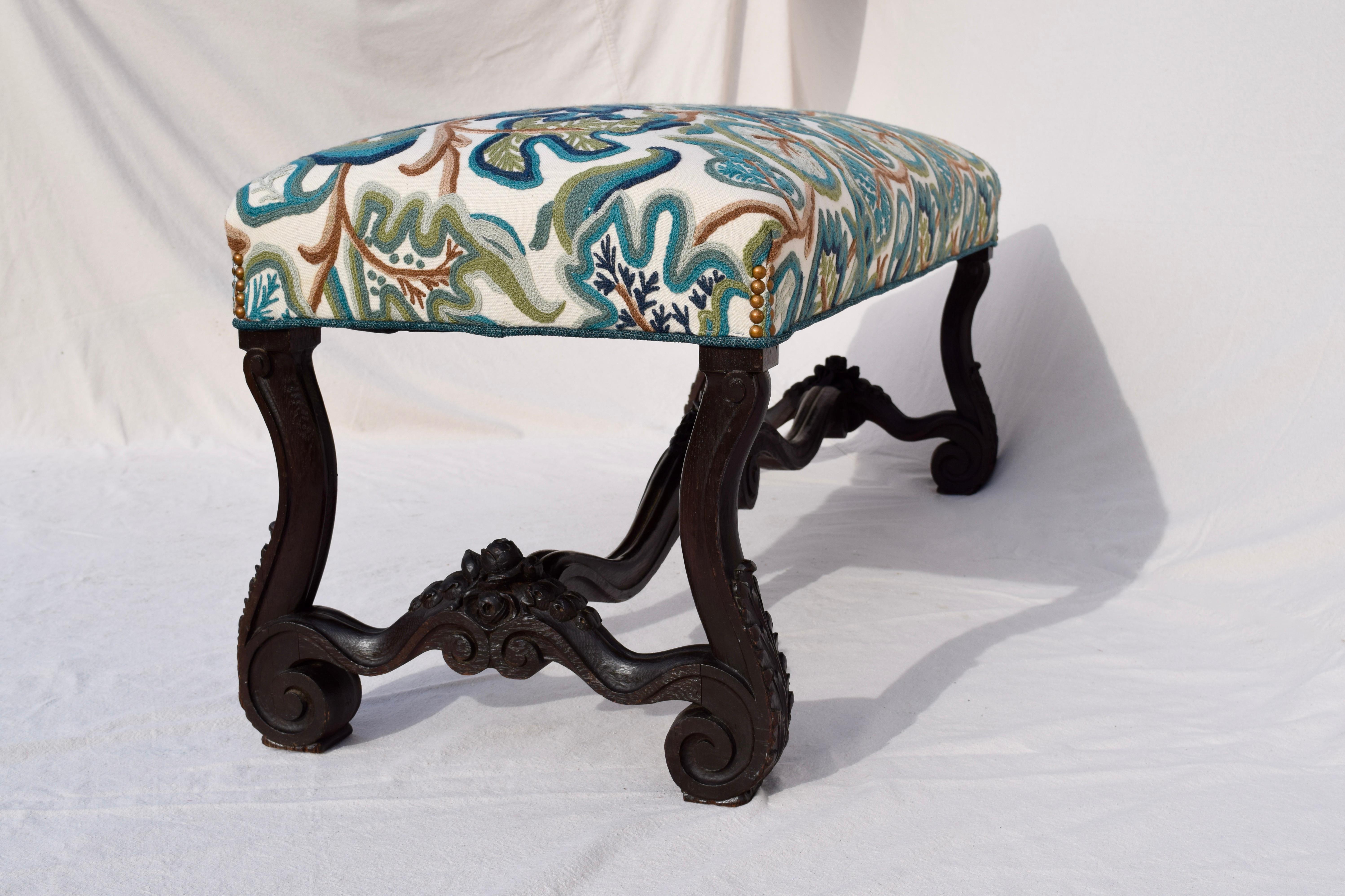 Mid-19th Century Antique American Empire Upholstered Scroll Form Bench 4