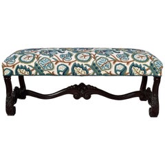 Mid-19th Century Antique American Empire Upholstered Scroll Form Bench