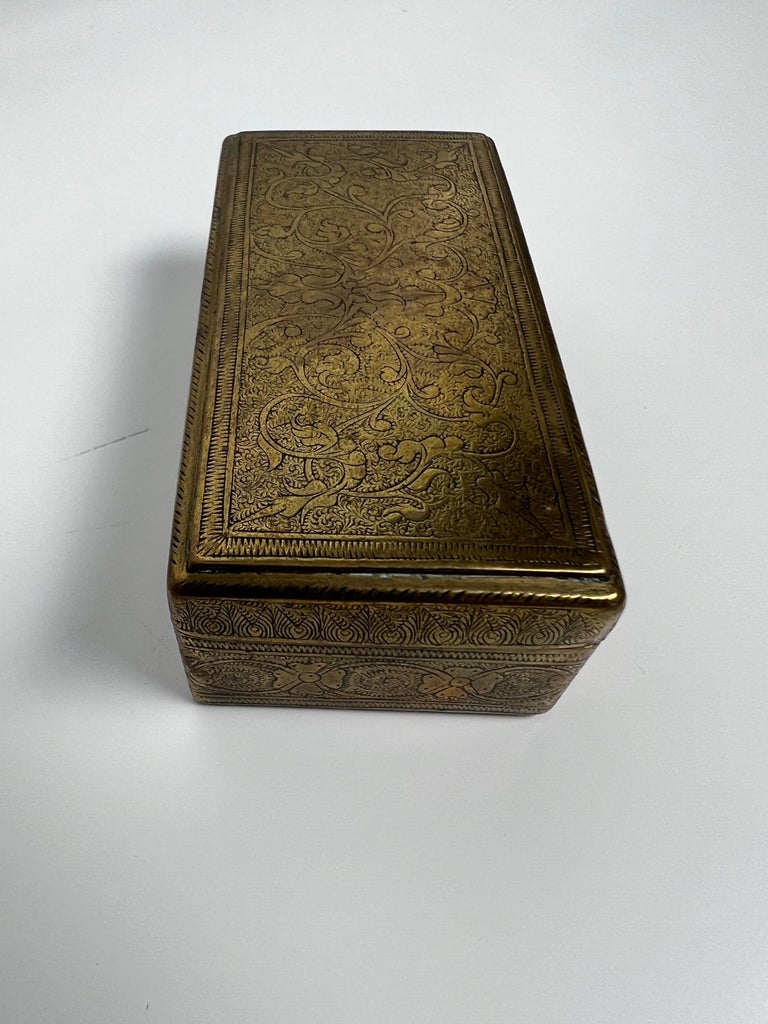 MId-19th Century Antique Brass English Snuff Box Etched Design For Sale ...