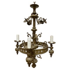 Mid-19th Century Used Bronze Gas Chandelier 4 Arm Electrified