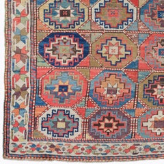 Mid-19th Century Antique Caucasian Kazak Rug with Multi-Geometric Octagonal Meda
