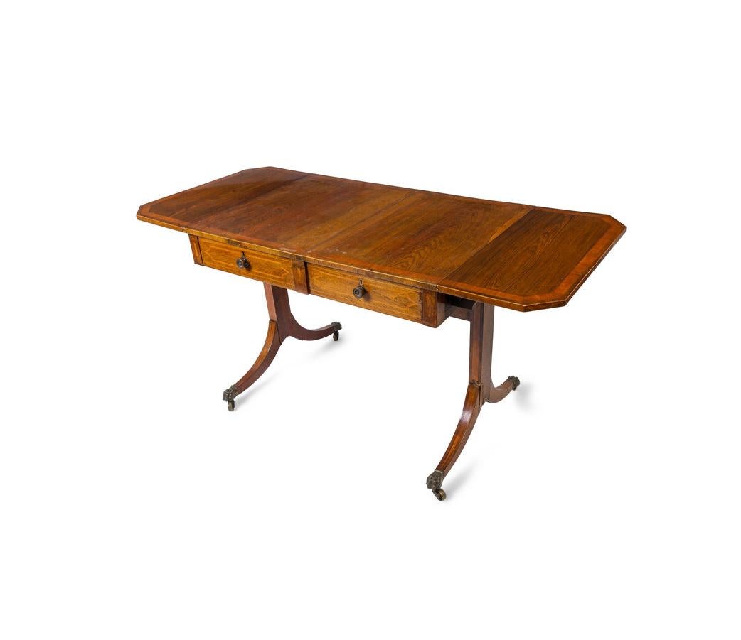 Brass Mid 19th Century Antique English Mahogany Pembroke Writing Table For Sale