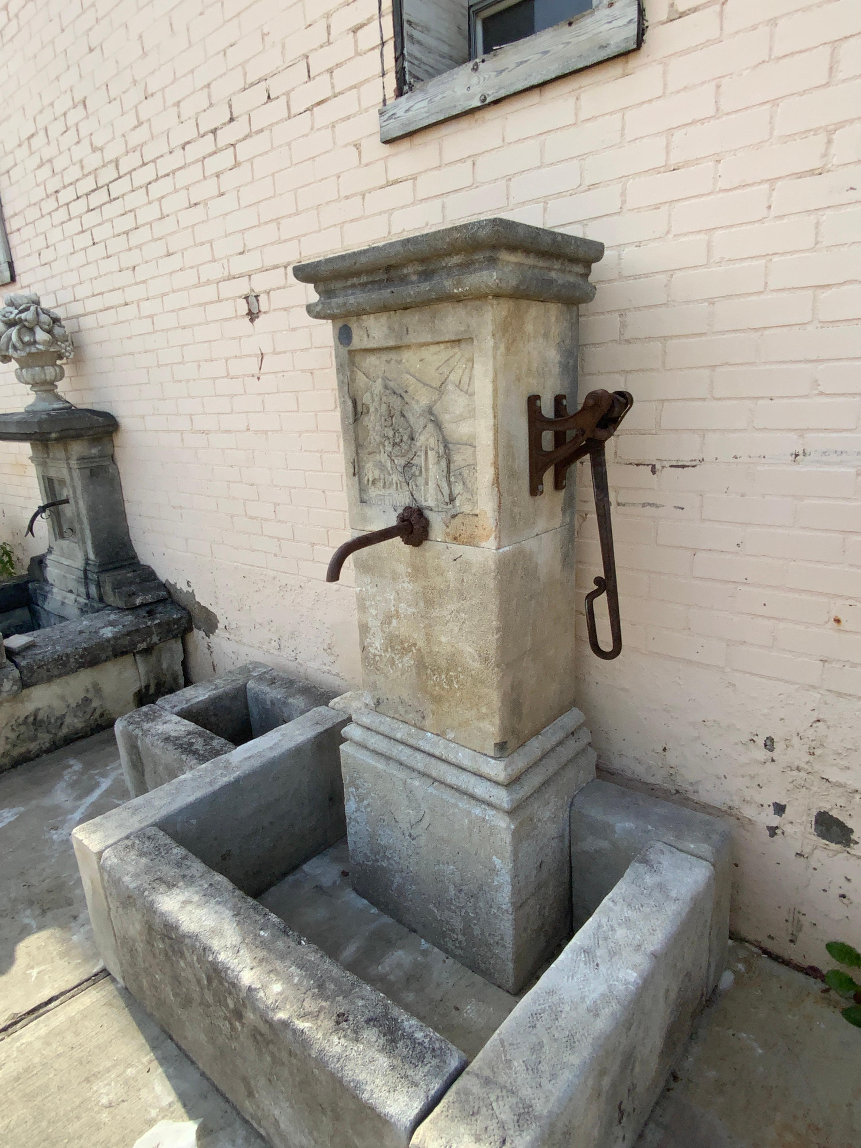 Limestone Mid-19th Century Antique Fountain with Antique Pump