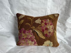 Mid-19th Century Antique French Aubusson Floral Tapestry Pillow