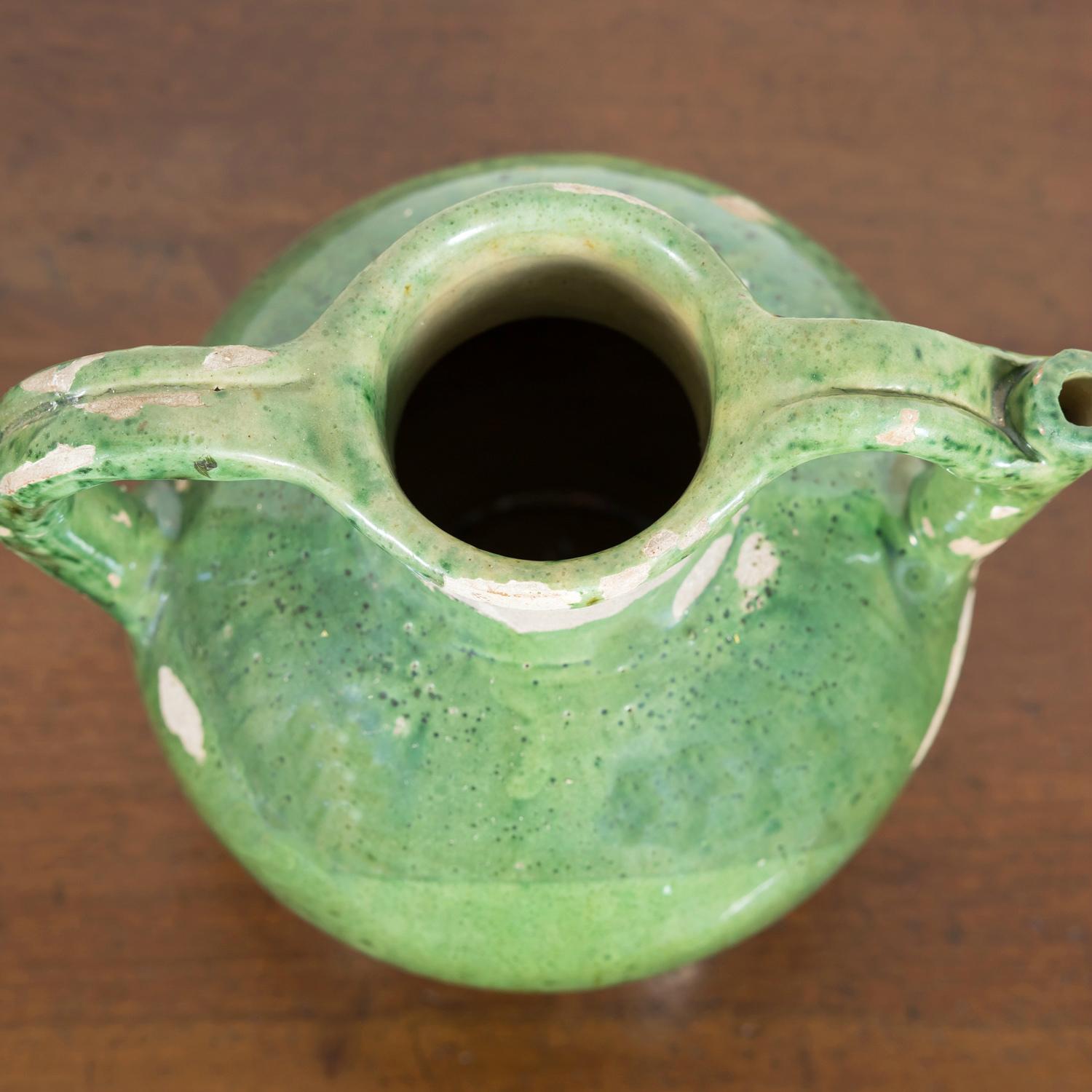 Cruche ou cruche à eau française ancienne du milieu du 19e siècle à glaçure verte rare 3