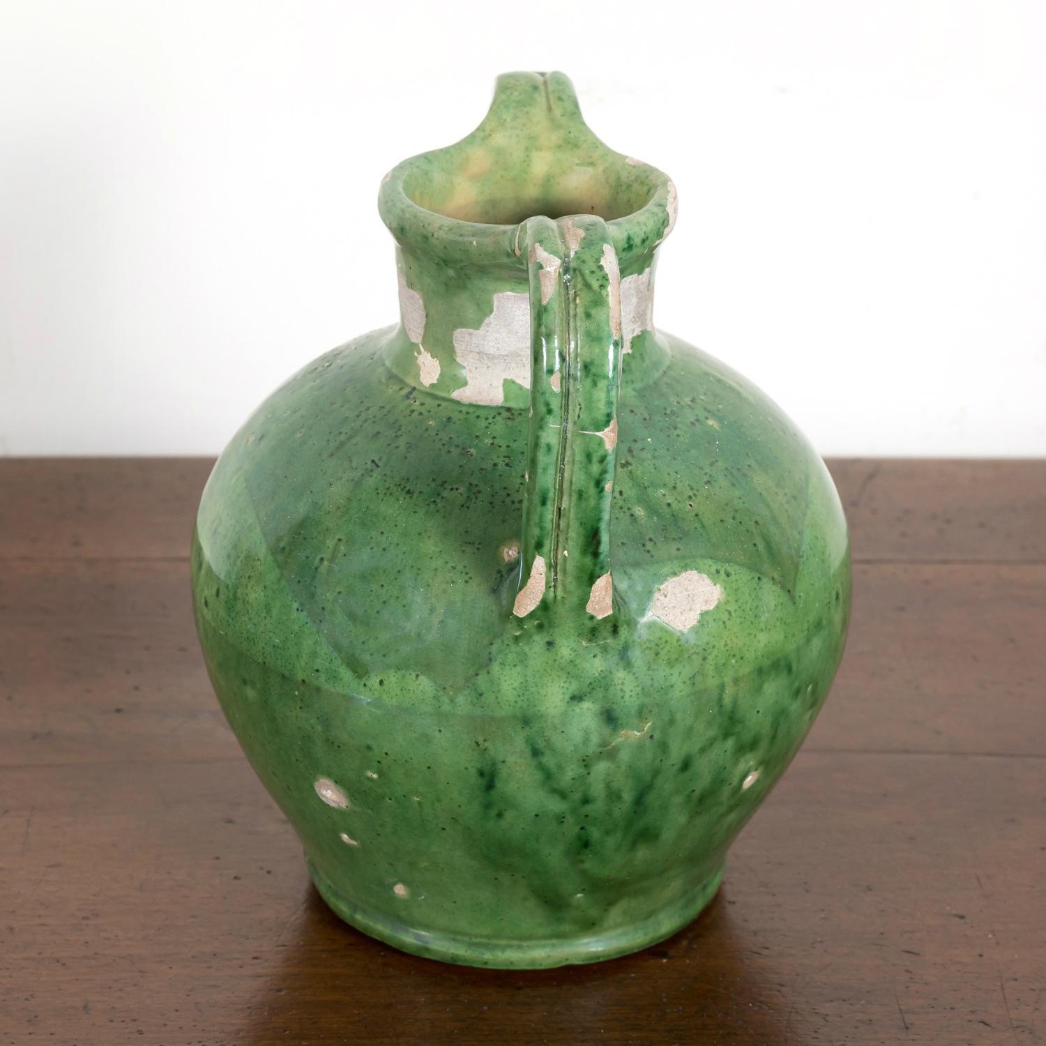 Mid-19th Century Antique French Cruche Orjol or Water Jug with Rare Green Glaze  3