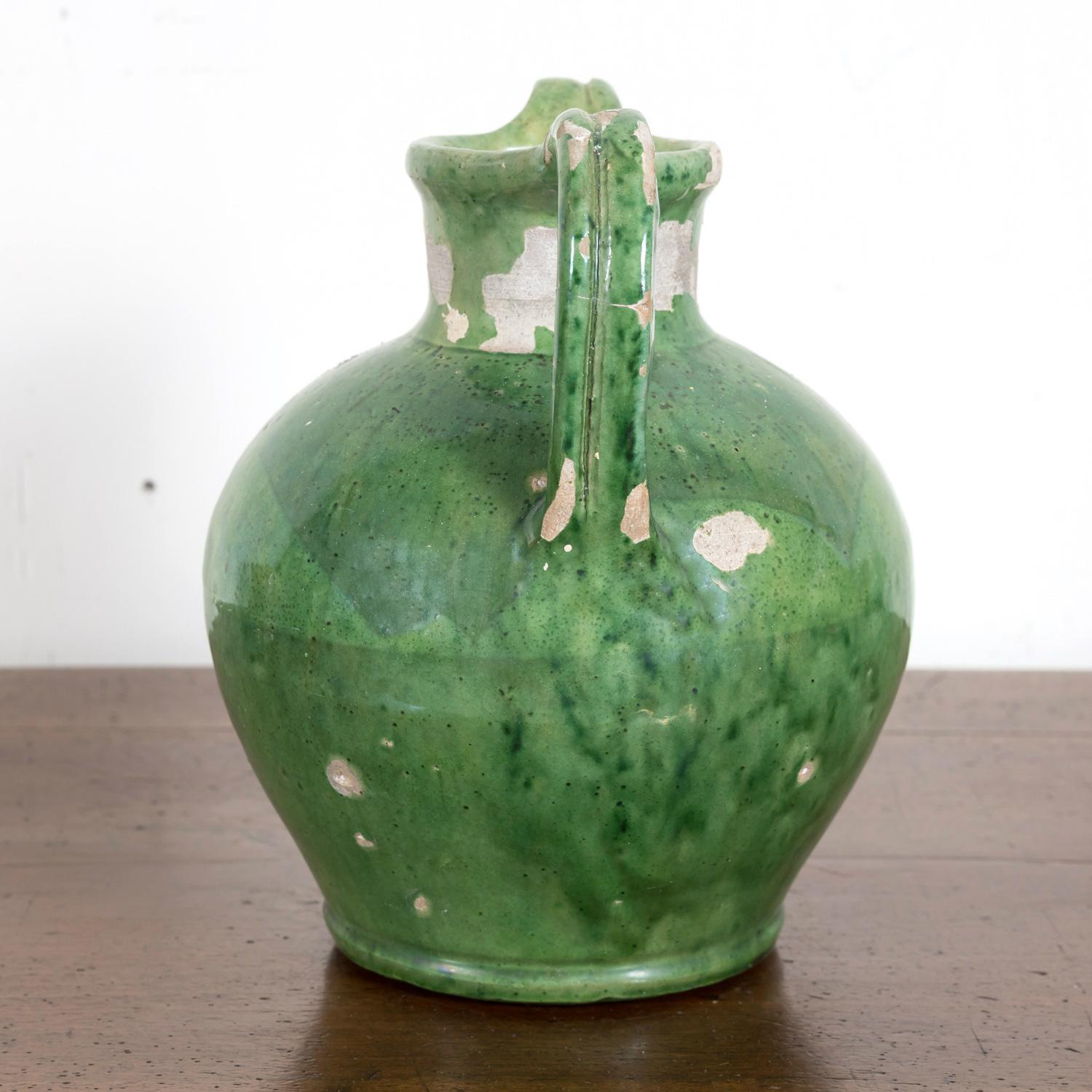 Mid-19th Century Antique French Cruche Orjol or Water Jug with Rare Green Glaze  4