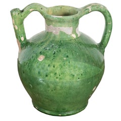 Mid-19th Century Antique French Cruche Orjol or Water Jug with Rare Green Glaze