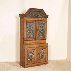 Mid 19th Century Antique Hand Painted Blue Dalarna Cupboard Cabinet Dated 1843 f