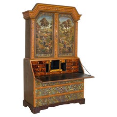 Mid 19th Century Antique Hand Painted Bureau Secretary with Harvest Scenes from