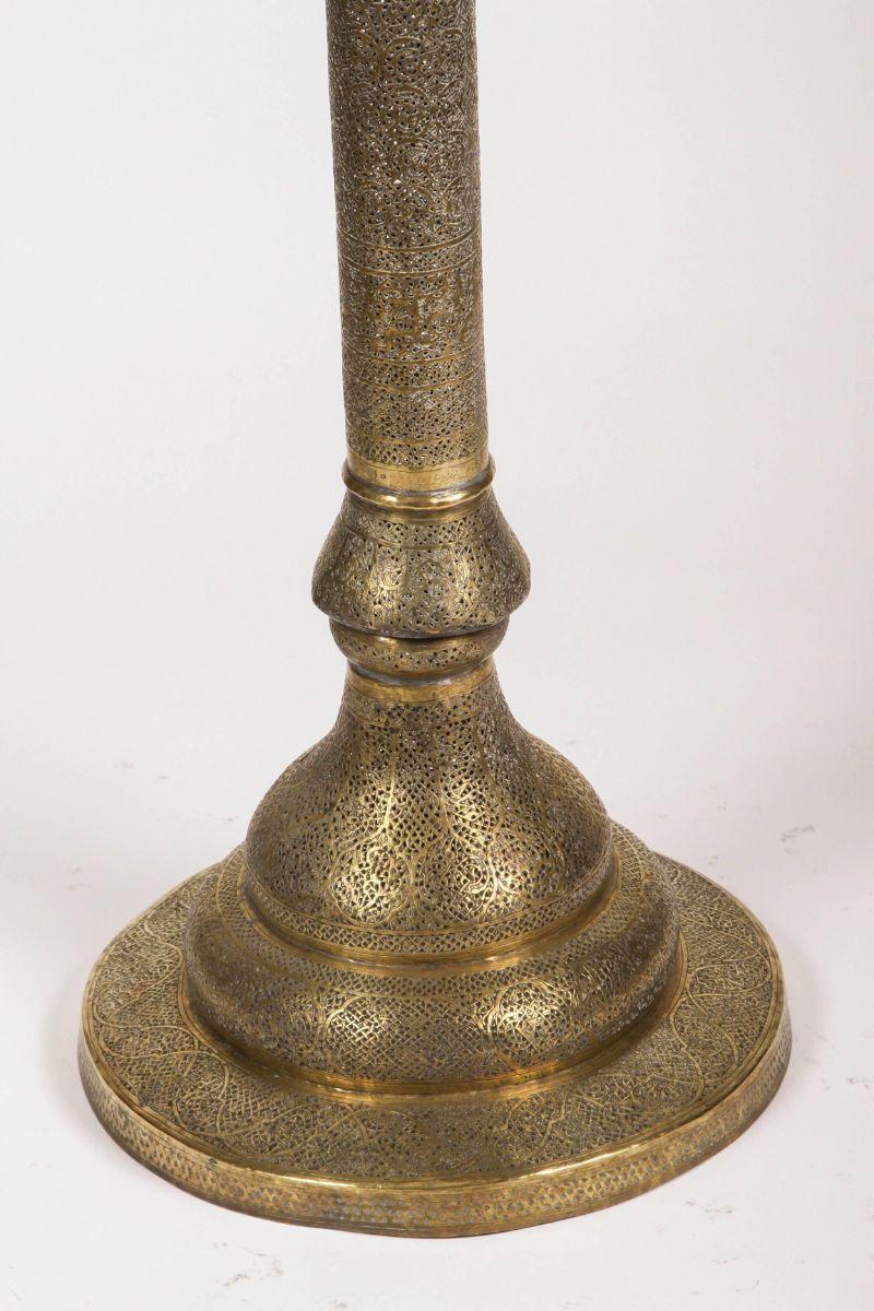 Moorish Mid-19th Century, Antique Islamic Brass Candleholder Floor Lamp For Sale