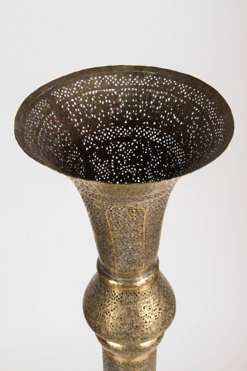 Turkish Mid-19th Century, Antique Islamic Brass Candleholder Floor Lamp For Sale