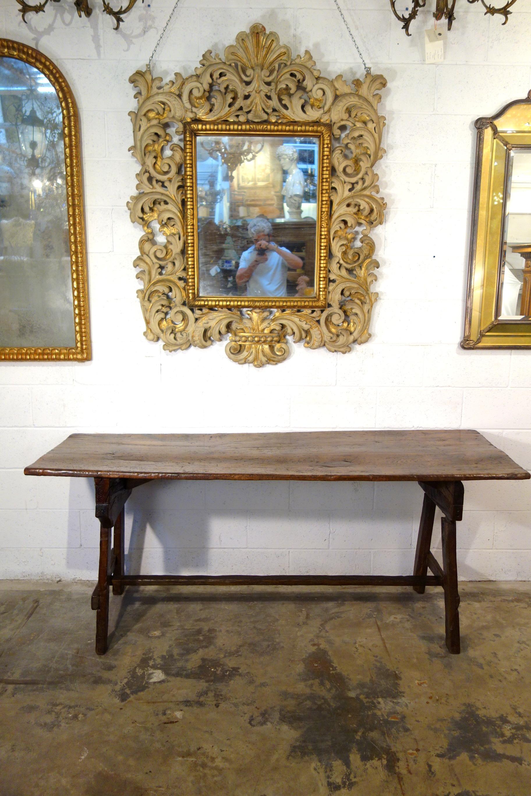 Hand-Crafted 19th C Italian Chestnut Primitive Capretta Style Table available in reproduction For Sale