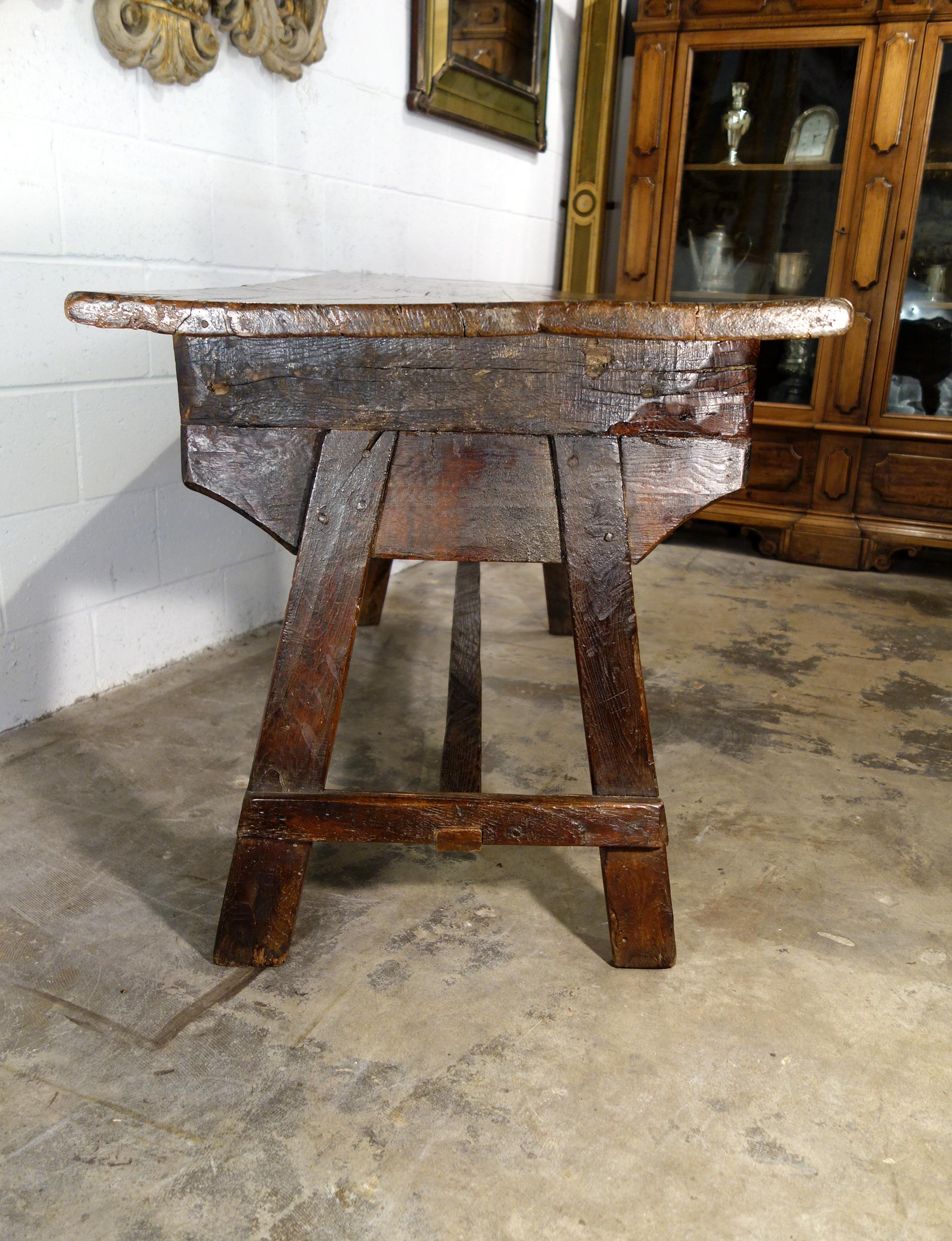 19th C Italian Chestnut Primitive Capretta Style Table available in reproduction For Sale 4