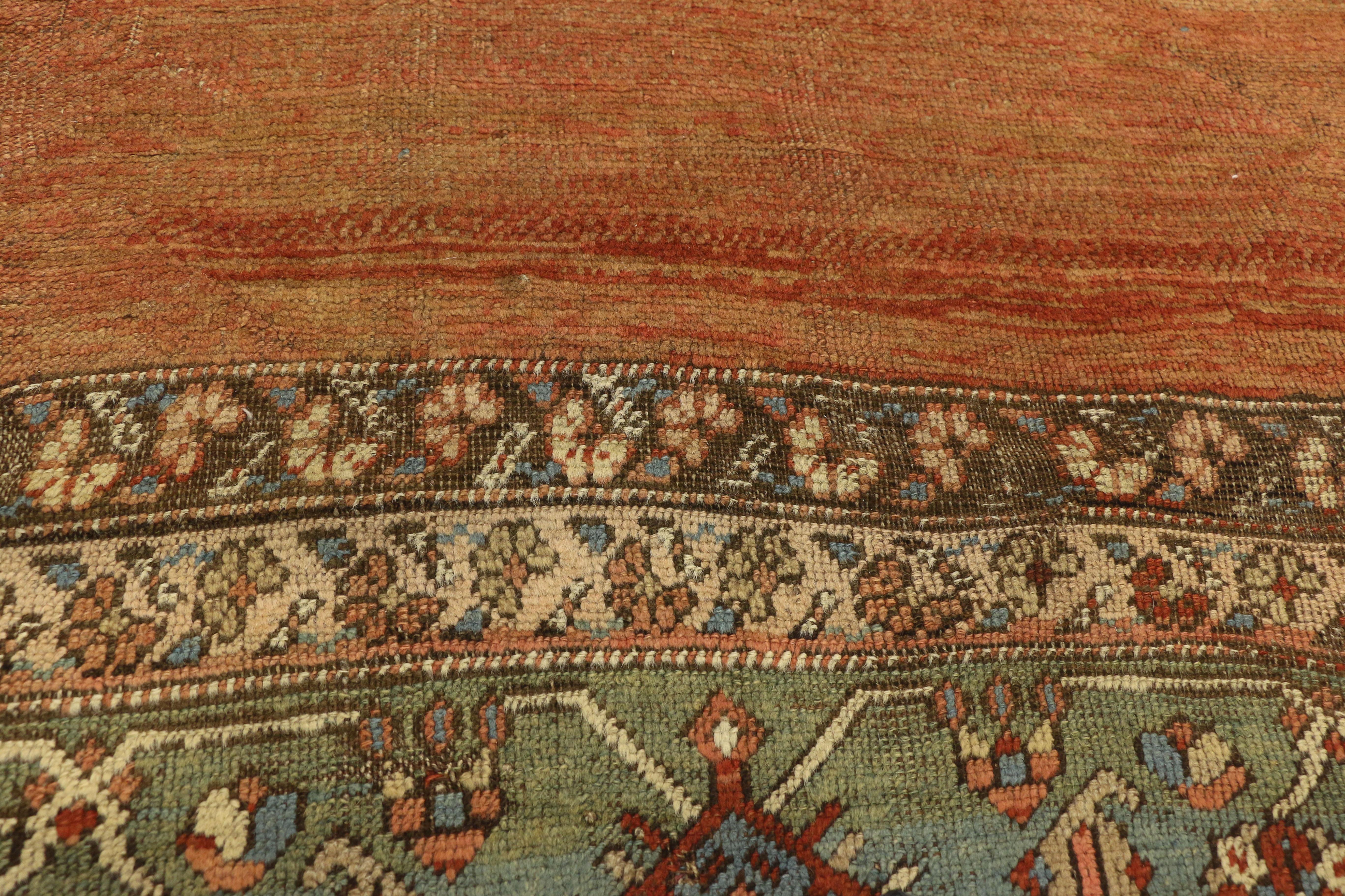 Mid-19th Century Antique Persian Bakshaish Rug with Rustic Mediterranean Style In Distressed Condition For Sale In Dallas, TX