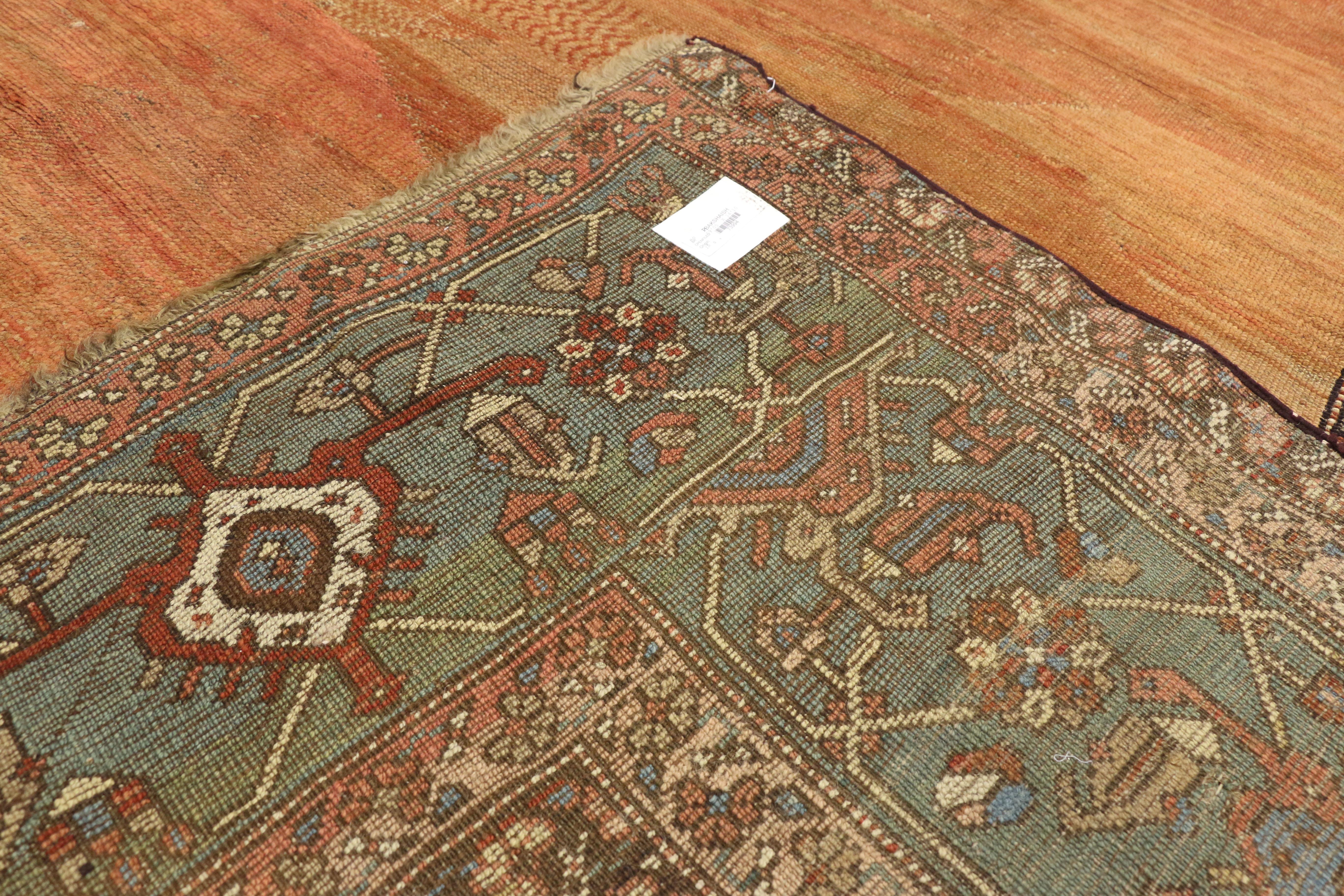 Wool Mid-19th Century Antique Persian Bakshaish Rug with Rustic Mediterranean Style For Sale