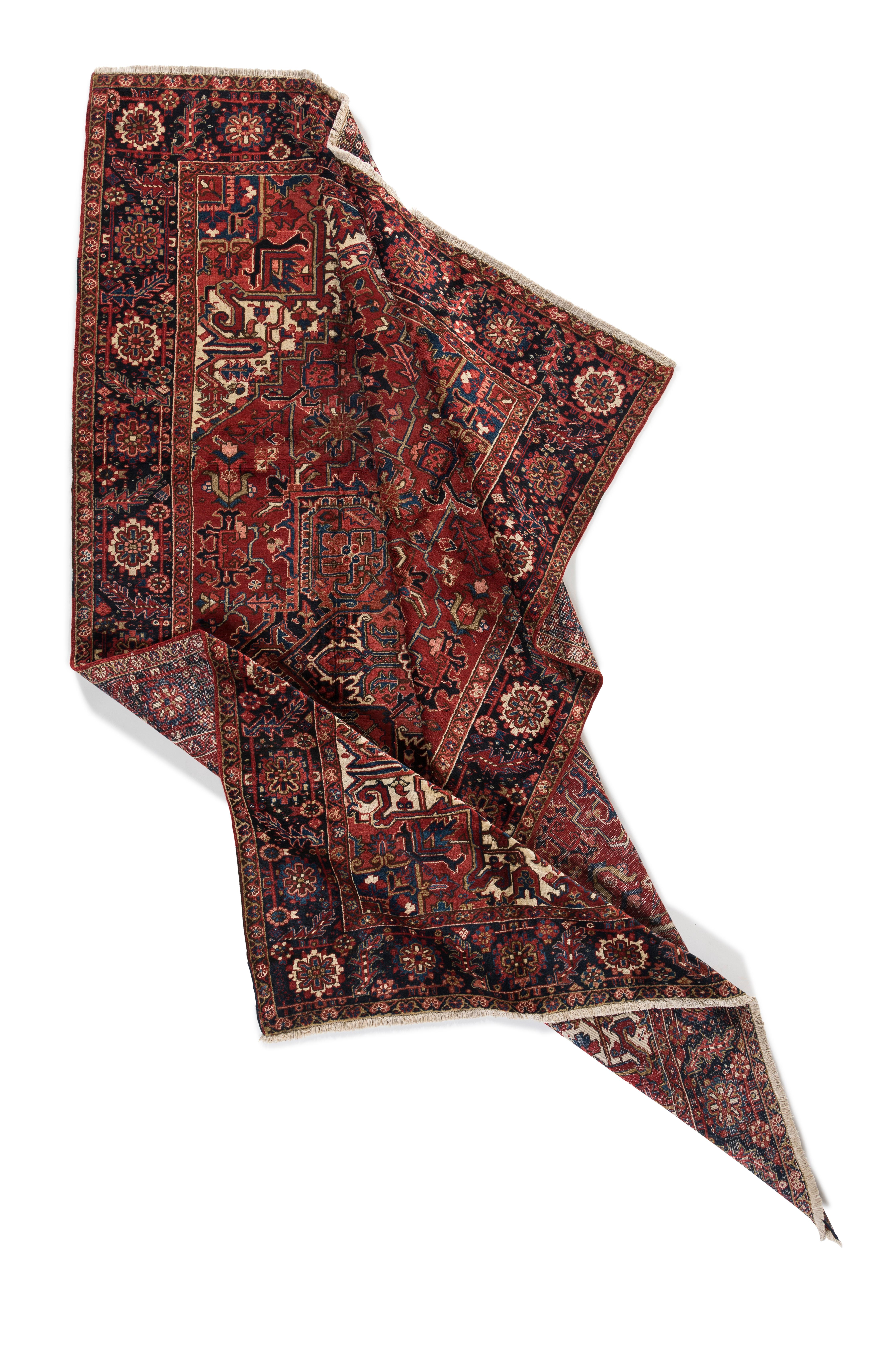 Mid 19th Century Antique Persian Heriz hand knotted carpet with rich red colors In Good Condition For Sale In New York, NY