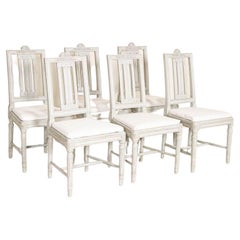 Mid 19th Century Antique Set of 6 Gray Painted Swedish Dining Chairs