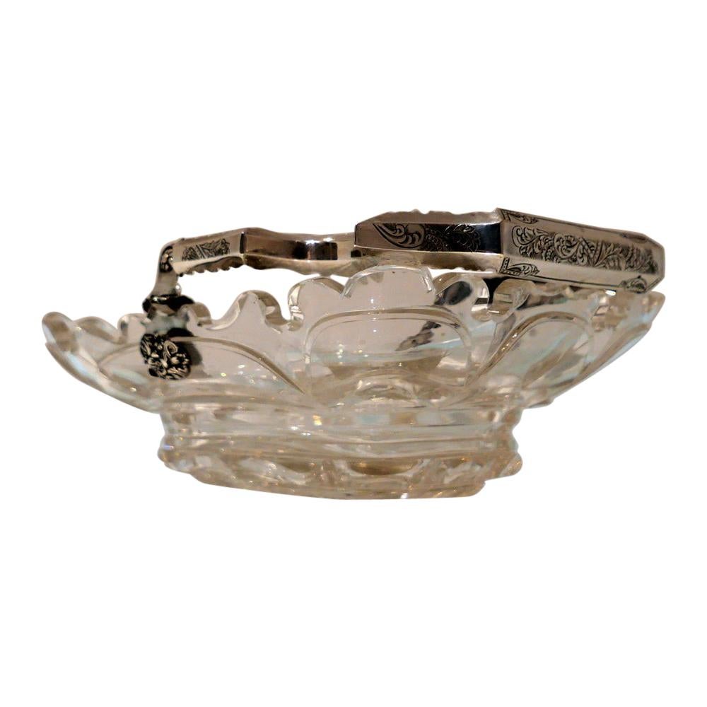 Mid-19th Century Antique Silver & Crystal Cake Basket Holland, 1850 For Sale