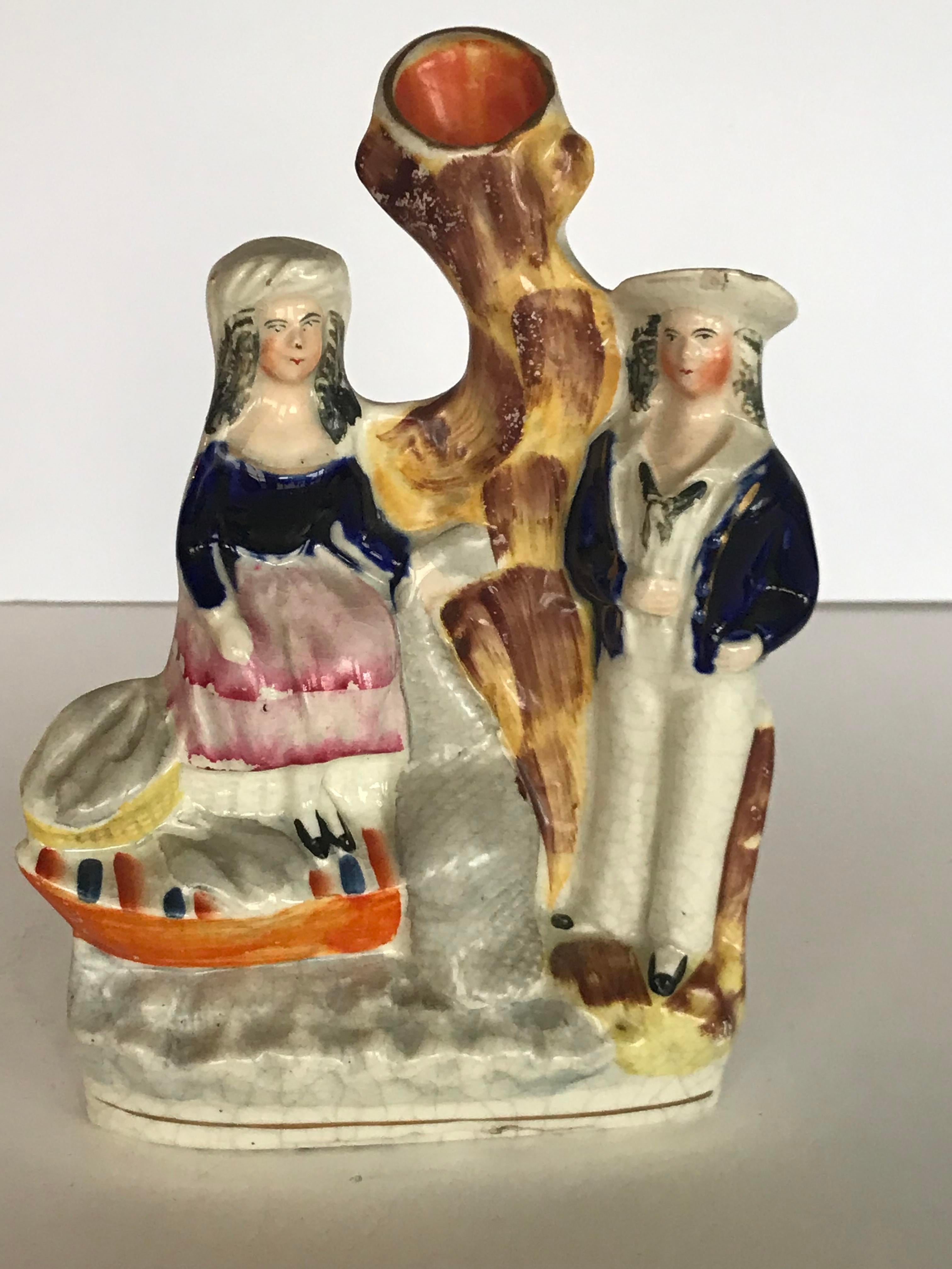 Ceramic Mid 19th Century Antique Staffordshire Spill Figurine For Sale