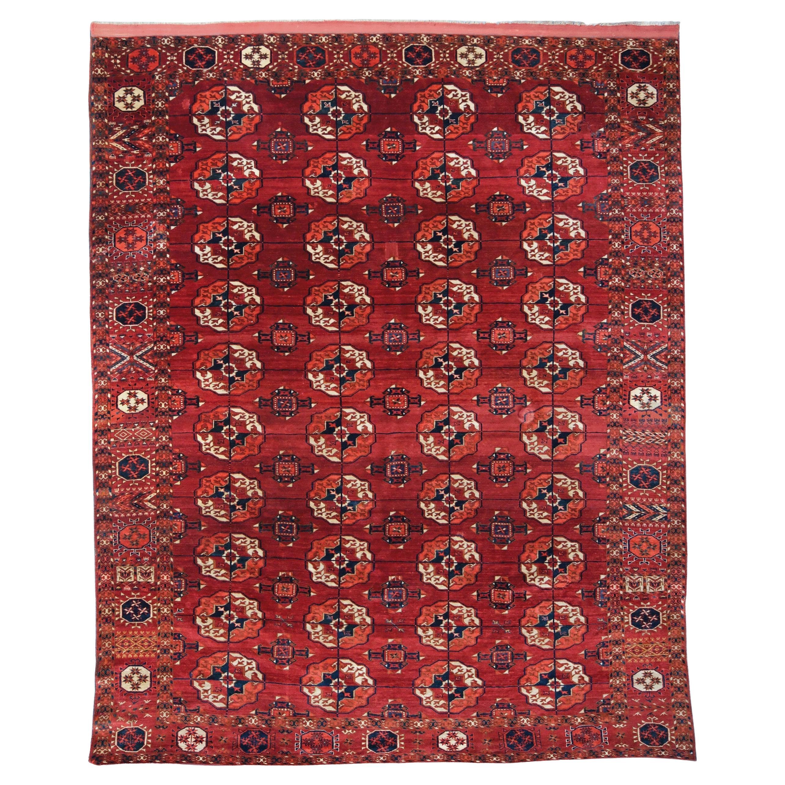 Mid-19th Century Antique Tekke Main Carpet - Antique Central Asian Rug For Sale