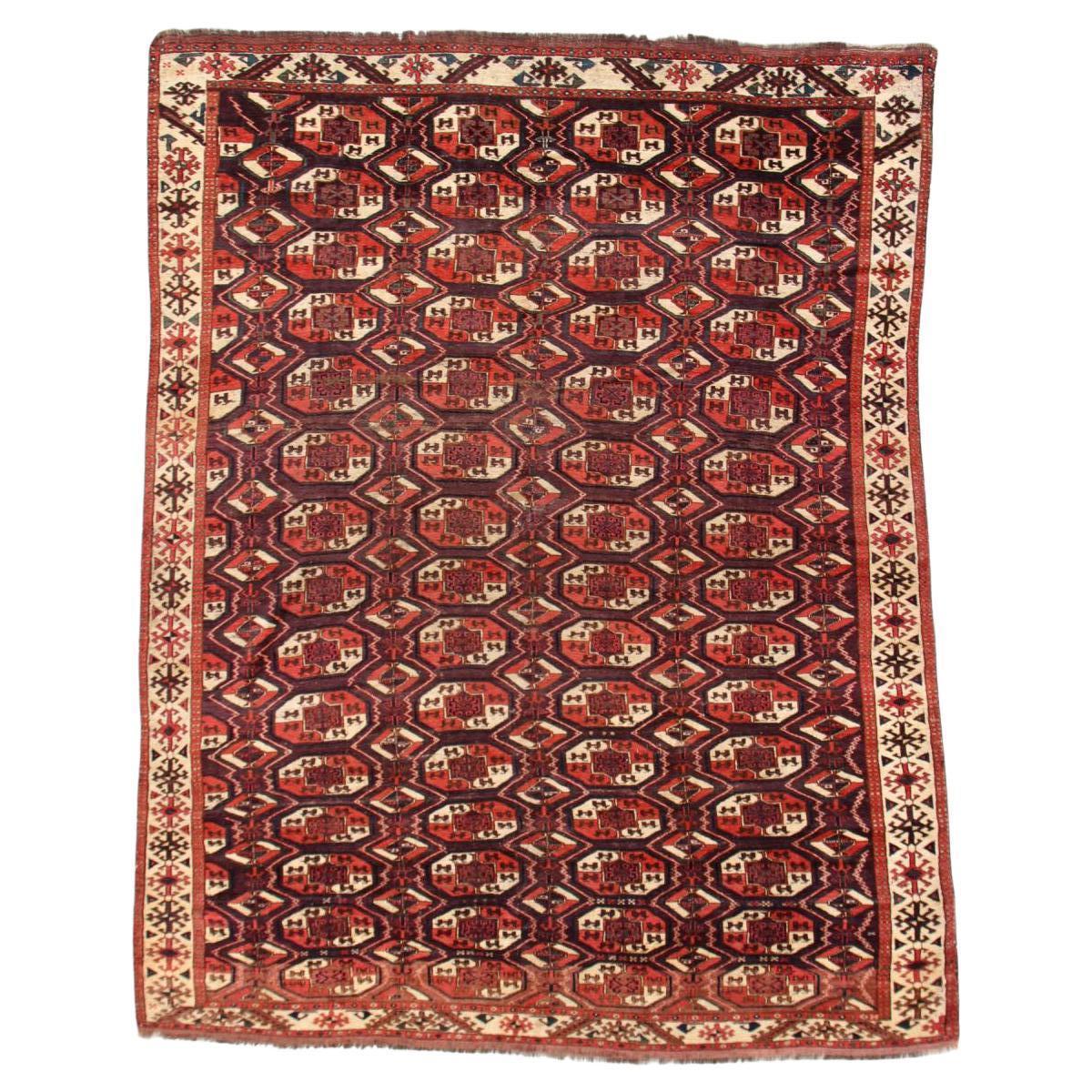 Mid-19th Century Antique Turkman Chodor Rug For Sale at 1stDibs