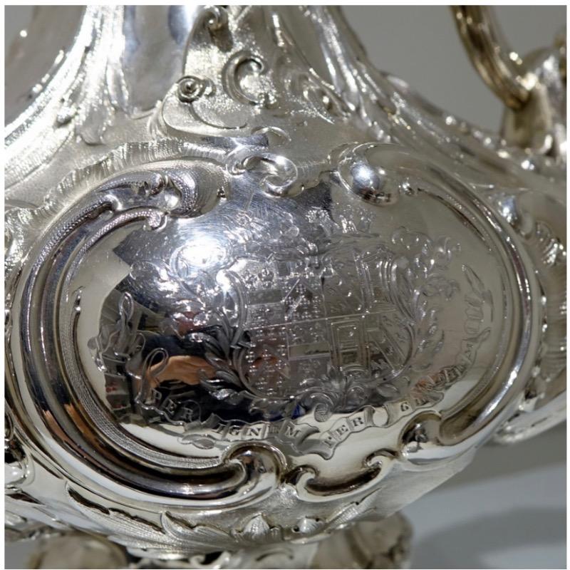 Mid 19th Century Antique Victorian Large Sterling Silver Wine Ewer London 1857 E For Sale 10
