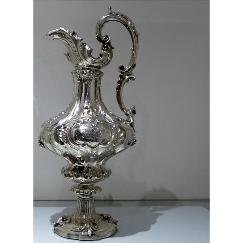 Mid-19th Century Mid 19th Century Antique Victorian Large Sterling Silver Wine Ewer London 1857 E For Sale